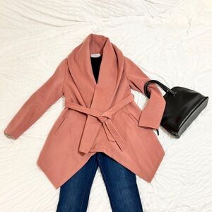 Chicwish Terracotta Rose Waterfall Wrap Coat with Oversized Collar